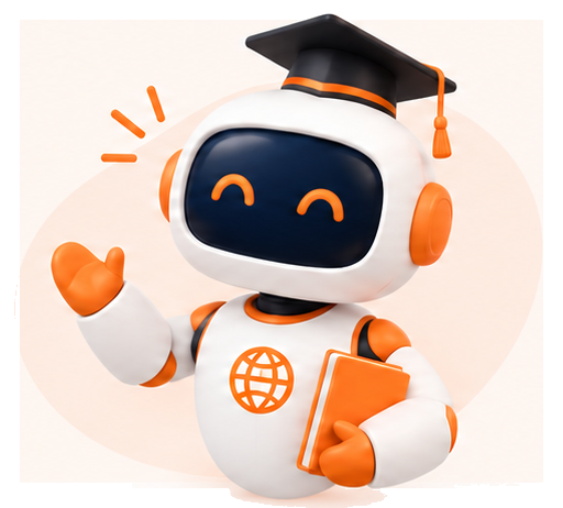Friendly study assistant robot wearing a graduation cap